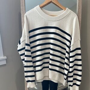 Maurices Black and cream Striped Crew Neck Sweater